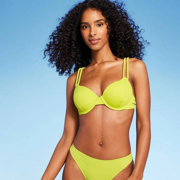 Women's Lightly Lined Twisted Strap Bikini Top - Shade  Shore™ Neon Yellow 34C