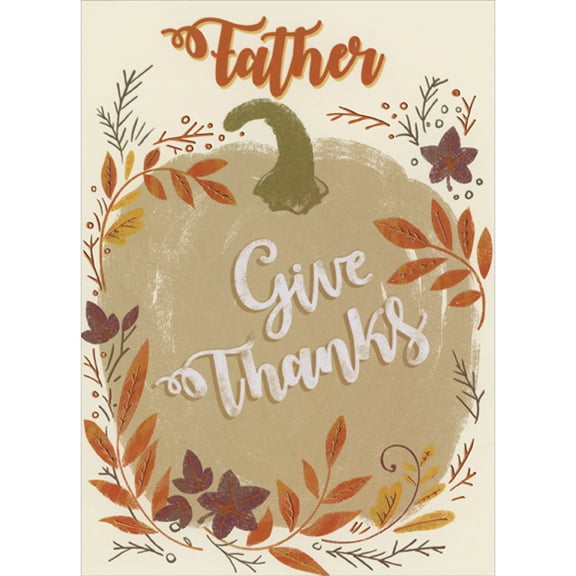 Designer Greetings Cream Pumpkin Surrounded by Autumn Leaves Thanksgiving Card for Father