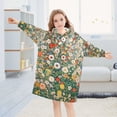thumbnail image 5 of FORMRS Wearable Blanket Hoodie with Sleeves for Kids Cozy Flannel Sweatshirt, Beige Floral Garden, 5 of 7