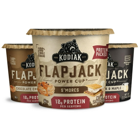 Kodiak Cakes Protein Pancake GGA1 On The Go Flapjack Cups Mix; Buttermilk, Chocolate Chip, & S’mores Variety Pack