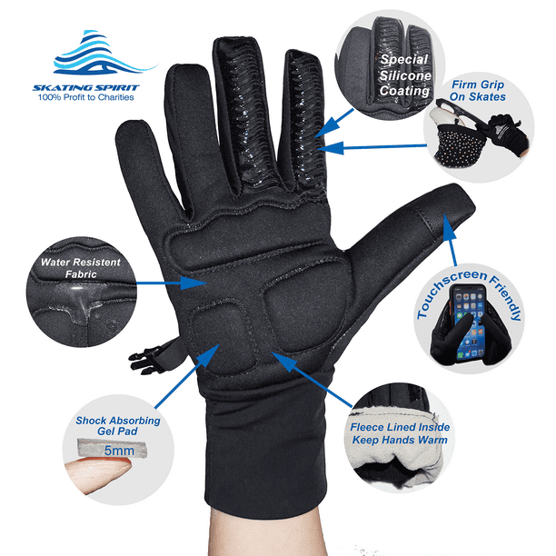 Padded Skating Gloves Warm Water Resistant Gel Pad Protection 