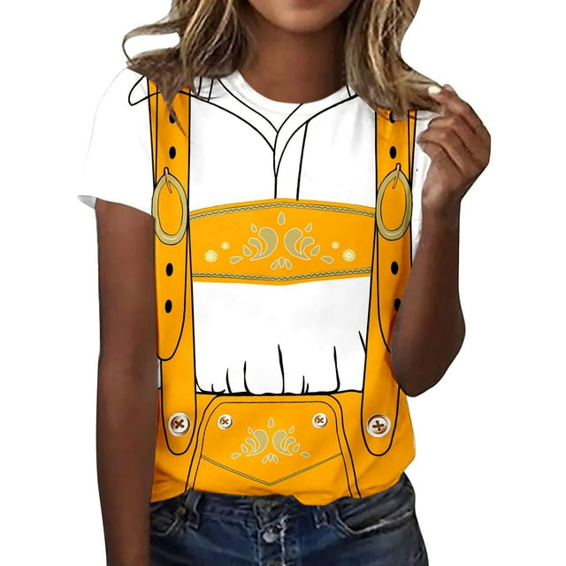 T-shirts Stylés pour Femmes à Porter Décontractément avec Imprimé Festival de la Bière Col Rond Manches Courtes Design Parfait pour Style Toute l'Année
