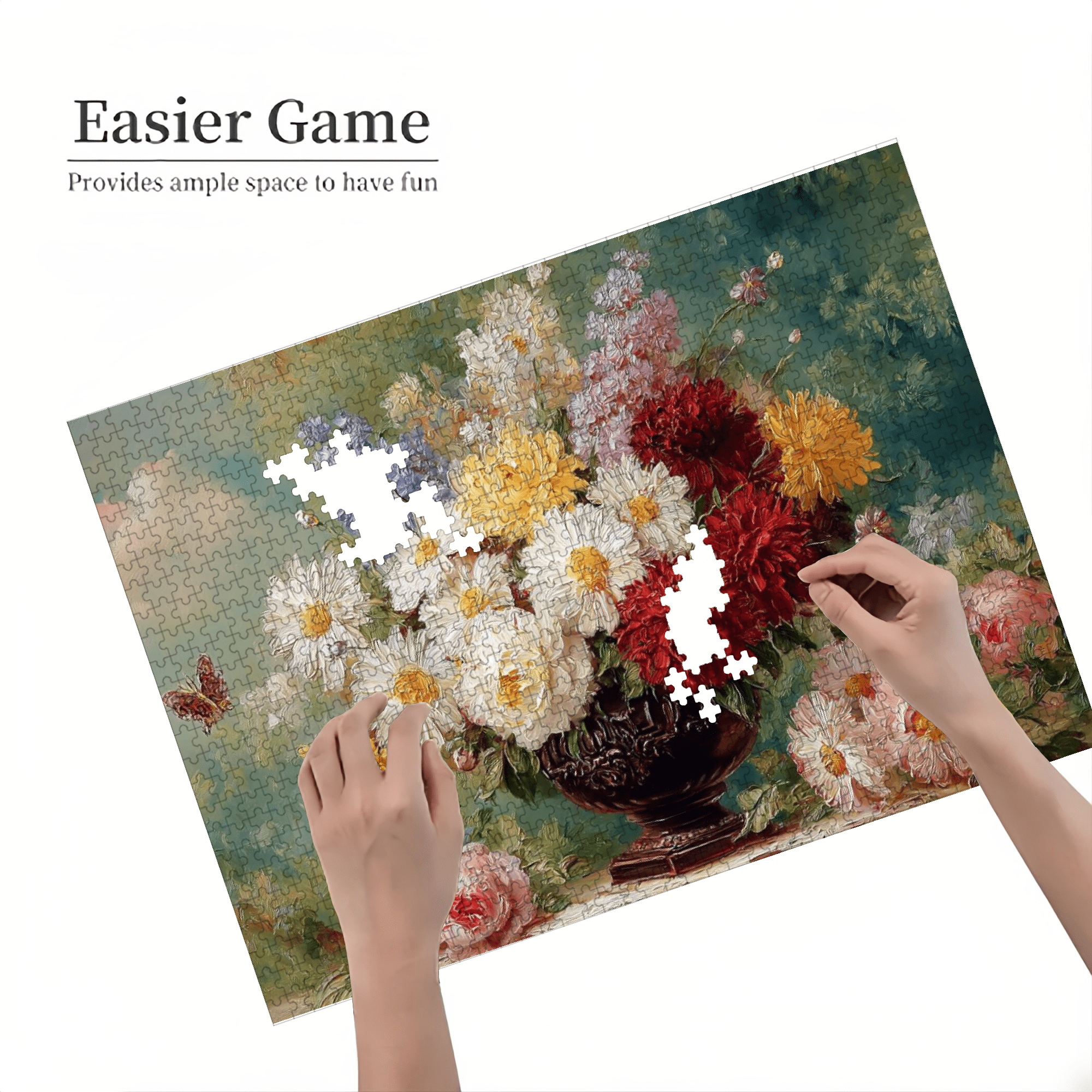 A Box of 1000pcs Adult Mini Jigsaw Puzzle Featuring a Floral and Butterfly Shadow Design, High Difficulty, Suitable for Adults, Family Entertainment.29.4*19.6 in