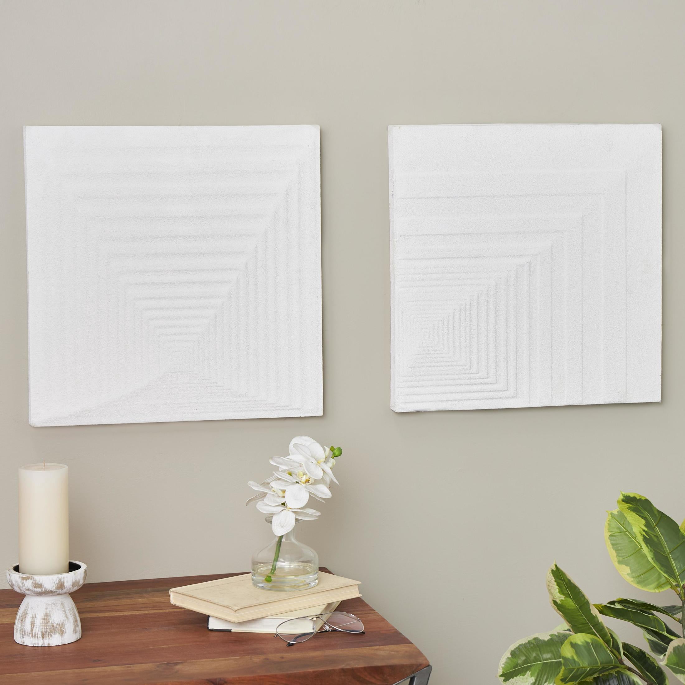 DecMode Cream Metal Layered Square Cube Perspective Geometric Wall Decor with Sandstone Texture (2 Count)
