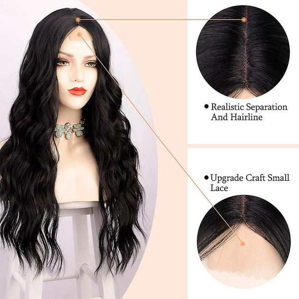 Natural Black Long Wavy Human Lace hair Wigs- edw2019