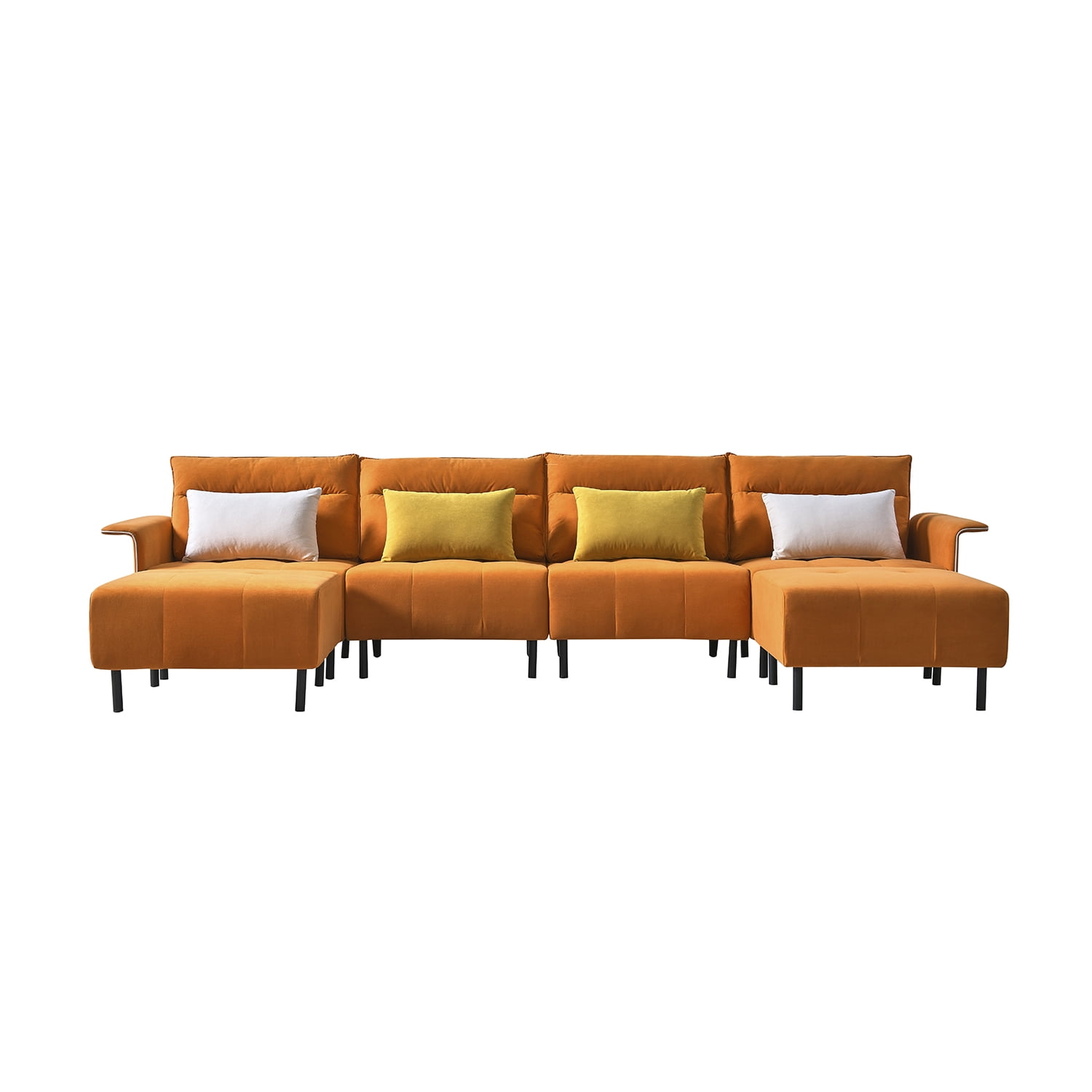 Resenkos Modern Sofa for Living Room Large Velvet Fabric U-Shape Sofa Set for Living Room, Couch for Bedroom Double Extra Wide Chaise Lounge Couch, Orange Resenkos Modern Sofa for Living Room Large Velvet Fabric U-Shape Sofa Set for Living Room, Couch for Bedroom Double Extra Wide Chaise Lounge Couch, Orange