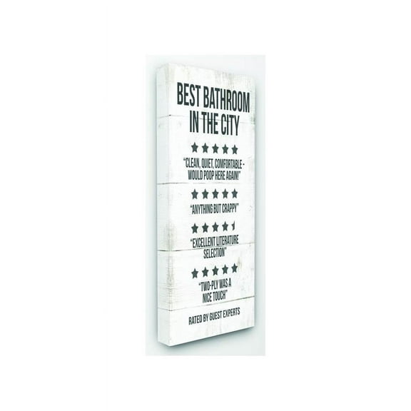 Stupell Industries Best Bathroom Five Star Wood Texture Funny Word Design Canvas Wall Art by Daphne Polselli