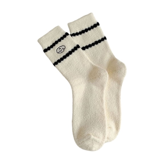 Cmfcve Womens Warm Mid-Calf Socks Soft Cotton Cartoon Embroidery Socks Thermal Casual Socks for Home Indoor Daily Wear