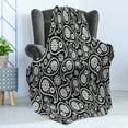 thumbnail image 4 of Black and White Soft Flannel Fleece Throw Blanket, Nostalgic Paisley Teardrop Motifs with Florals Persian Culture and Art, Cozy Plush for Indoor and Outdoor Use, 60" x 80", Black White, by Ambesonne, 4 of 5