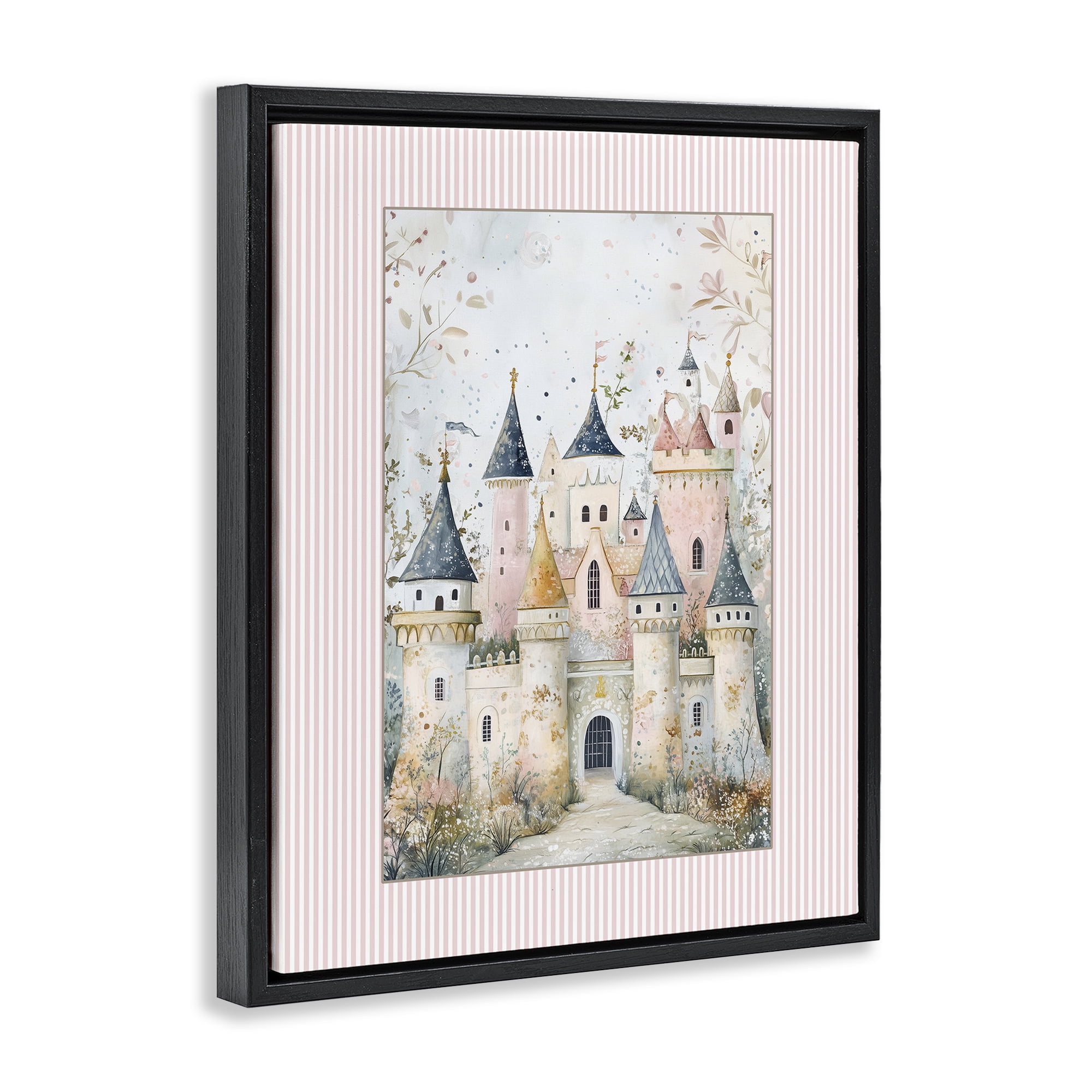 Stupell Industries Enchanted Dreams Castle Black Framed Floater Canvas Wall Art, design by Christine Simpson Art