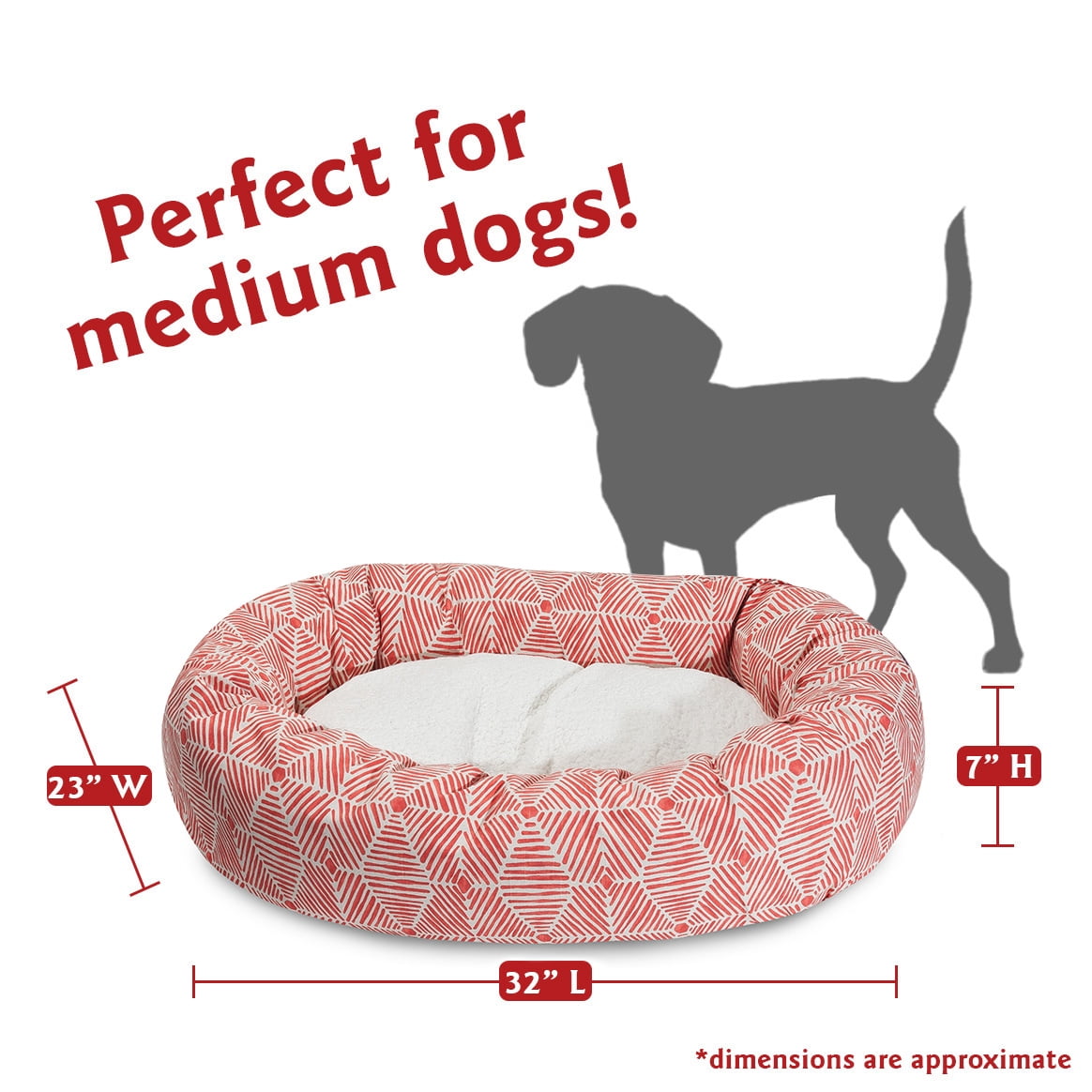 Majestic Pet Sherpa Charlie Bagel Pet Bed for Dogs, Calming Dog Bed Washable, Medium, Salmon