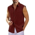 thumbnail image 2 of Lumtrix Men's Linen Sleeveless Shirts Button Down Beach Tank Top Basic Solid Shirt Vest Summer Beach Tank Tops Red 6XL, 2 of 4