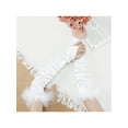 thumbnail image 7 of Women's Satin Hooked Finger Gloves Feather Cuffs Fingerness Costplay Sleeves for Christmas Dance 1920s Party White, 7 of 7