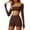 Brown, variant on Workout Sets for Women 2 Piece Square Neck Long Sleeve Crop Tops High Waist Biker Shorts Gym Sets