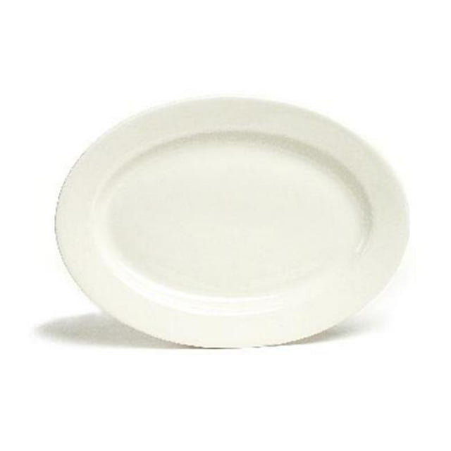 Tuxton China TRE-942 Reno 15.38 in. x 11.13 in. Oval Wide Rim Rolled Edge Platter - American White - 6 pcs
