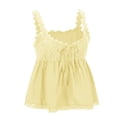 thumbnail image 5 of CUZIBR Women'S Lace Trim Tank Top Sleeveless Vest Scoop Neck Button Down Solid Color Cotton Linen Shirts Embroidery Camisole Loose Fit Summer Cozy Dailywear Clothes Vacation Outfits,Yellow,L, 5 of 9