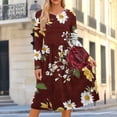thumbnail image 2 of HAPIMO Round Neck Floral Print Pleated Dress Women Casual Dress for Daily Wear Wine L, 2 of 7