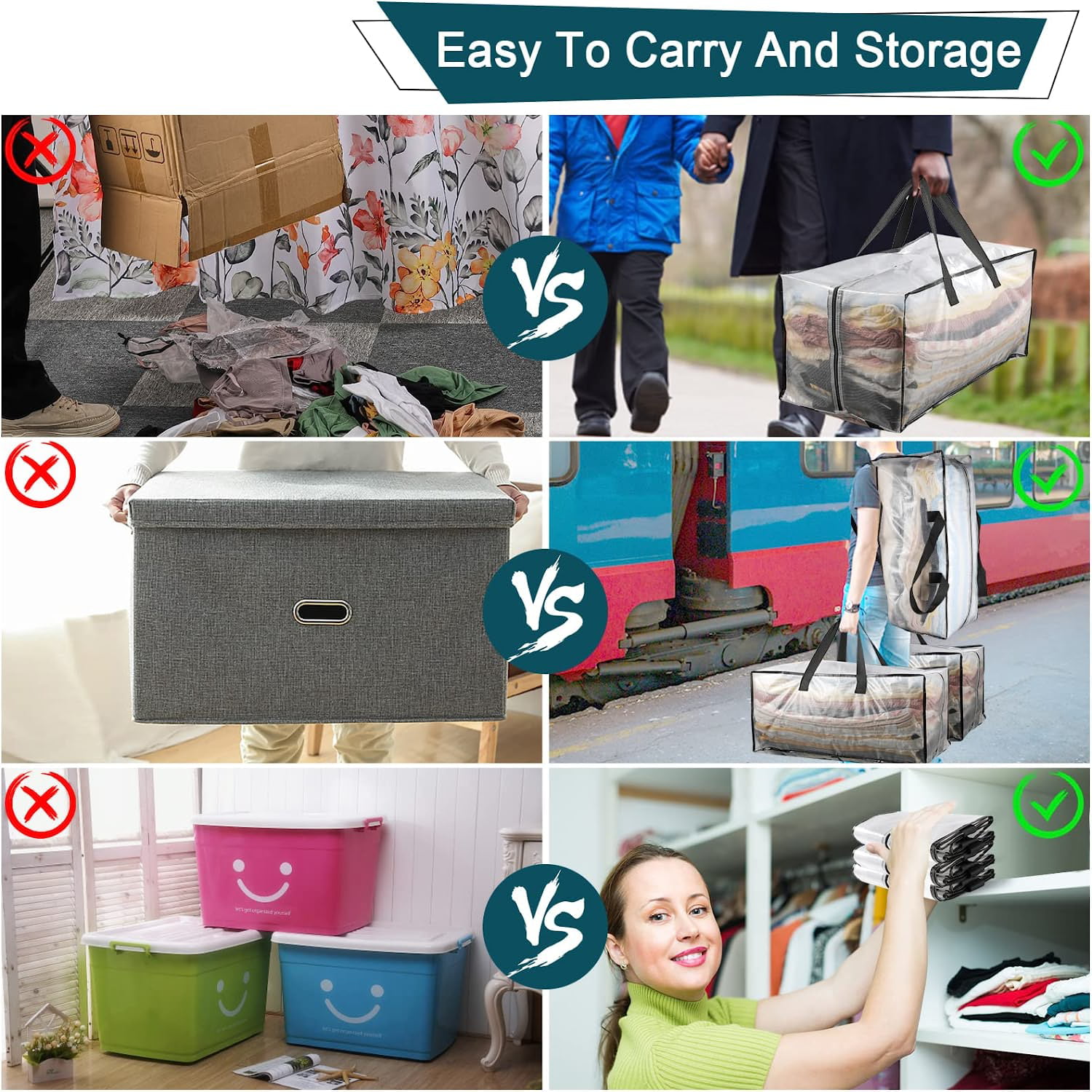 Extra Large Heavy Duty Moving Bags,Storage Bags with Handles for Packing,4  Large Totes,Waterproof Oversized Organizers,Reinforced Puncture Resistance