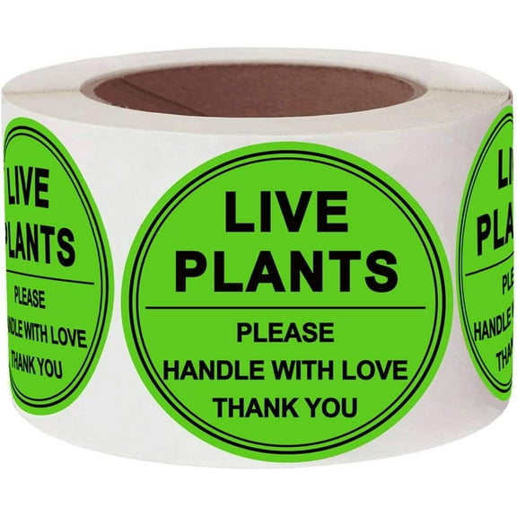 Live Plants Handle with Love Stickers 2 Inch Green Fragile Handling Shipping Labels 250 pcs