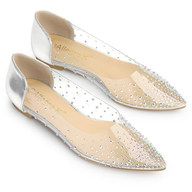 Zapatillas de Ballet Transparentes con Diamantes de Imitación Allegra K Zapatillas de Ballet Plata 38