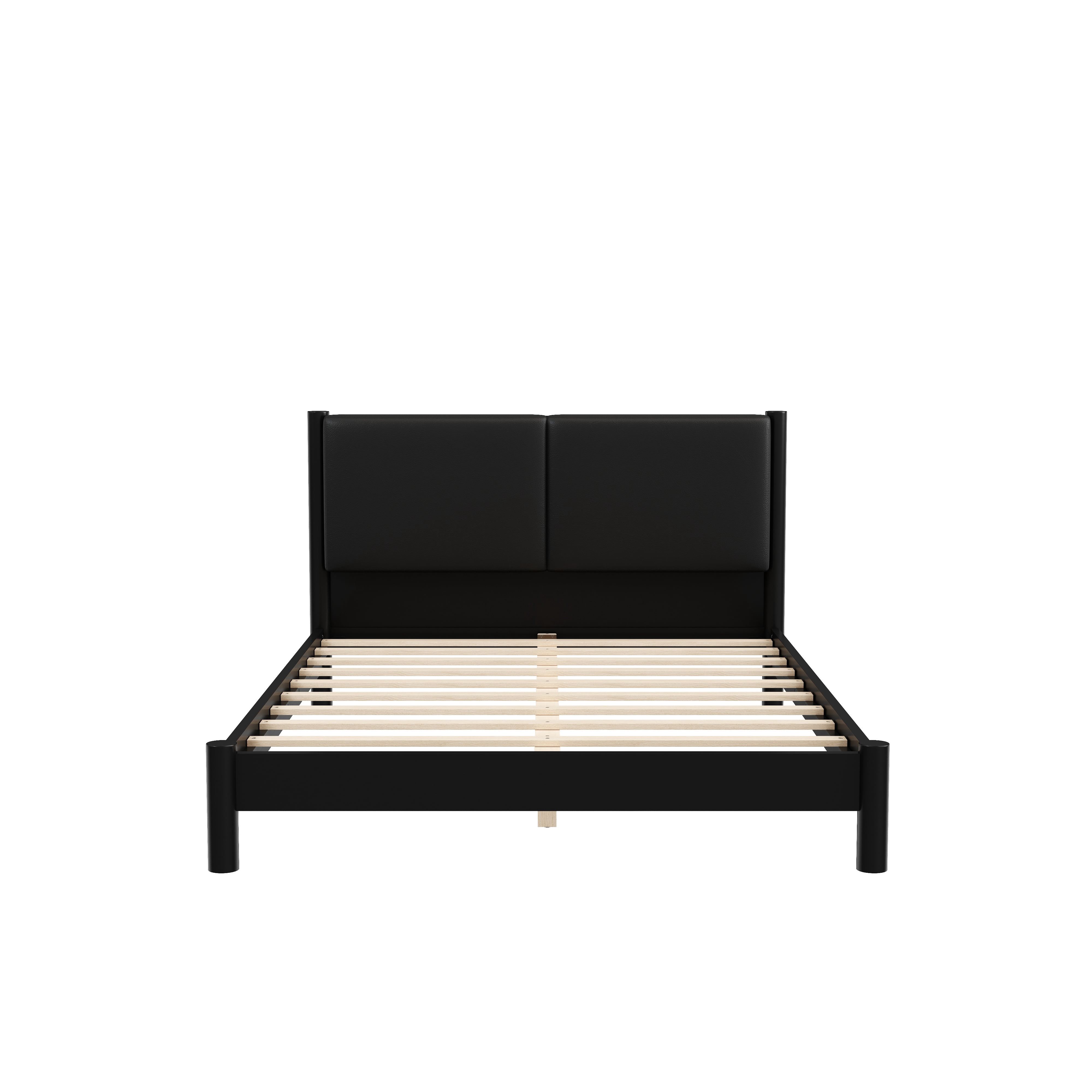 Euroco Wood Queen Size Platform Bed with PU Leather Headboard, No Box Spring Needed, Black
