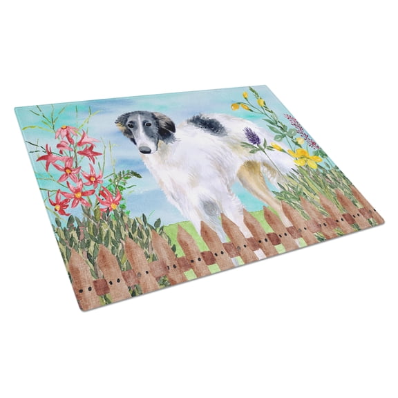 Caroline's Treasures Borzoi Spring Glass Cutting Board Large