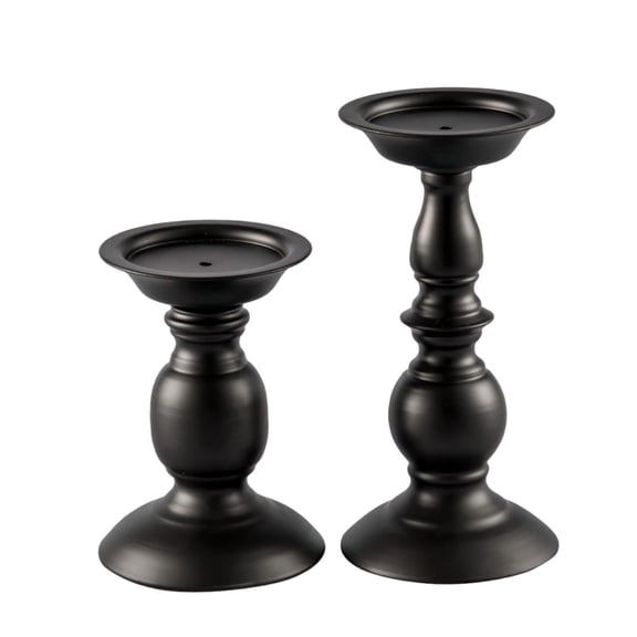 Dpityserensio Fall Decor Et Of 2 Pillars Candle Holders Stands Decorative Matte Black Candlestick For Fireplace Home Dining Wedding Party 6.2 8.7 Inch