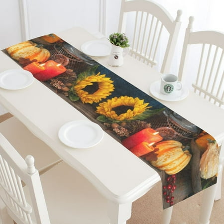 

MYPOP Autumn Harvest Festival Table Runner Home Decor 14x72 Inch Thanksgiving Pumpkin Sunflower Table Cloth Runner for Wedding Party Banquet Decoration