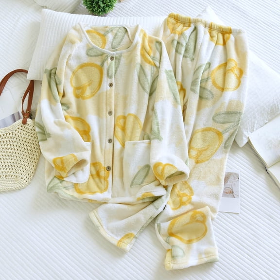 uublik Women Pajama Sets Fuzzy Soft Comfy Fleece Pjs Pullover Pants Loose 2 Piece Sleepwear Yellow