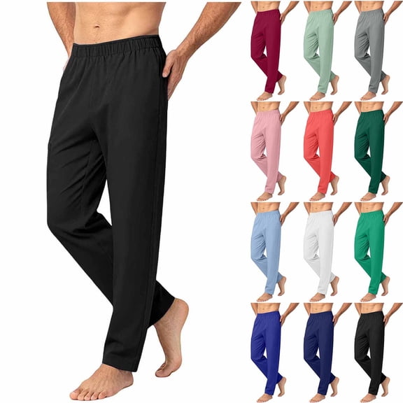 Zynoxe Men's Straight Leg Pants Comfort Elastic Waist Lounge Pants for Men Lightweight Home Work Casual Trousers Versatile Solid Color Long Pants with Side Pockets S