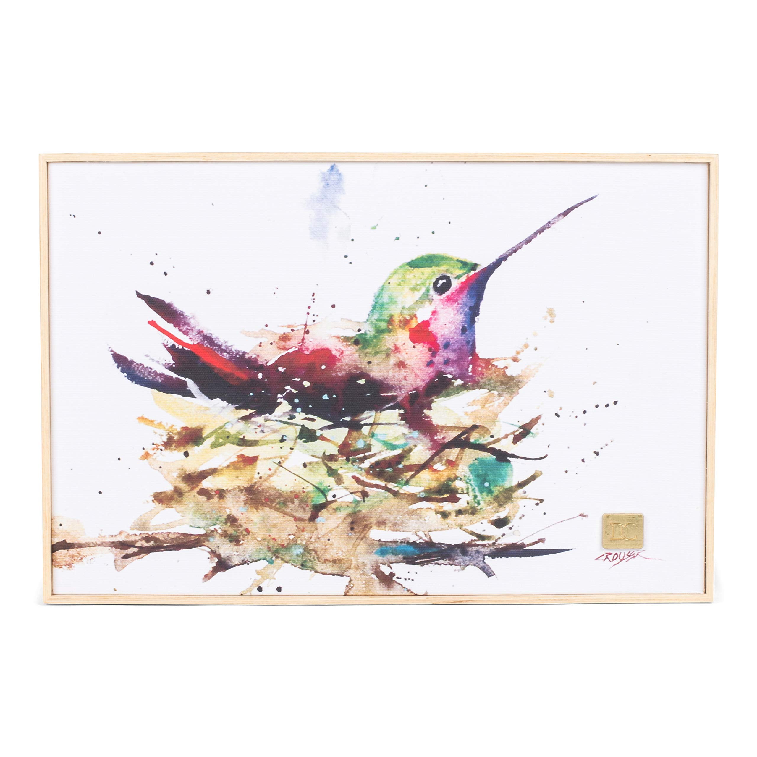 Dean Crouser Demdaco Hummingbird In Nest White Watercolor 12 x 8 Wood