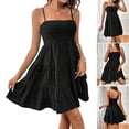 thumbnail image 2 of Huhudde Women’s Spaghetti Straps Tiered Swing Short Dress Casual Sleeveless A Line Flared Beach Dress With Smocked Detailing, 2 of 20