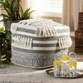 thumbnail image 4 of Bowery Hill Traditional Grey and Ivory Handwoven Cotton Pouf Ottoman, 4 of 6