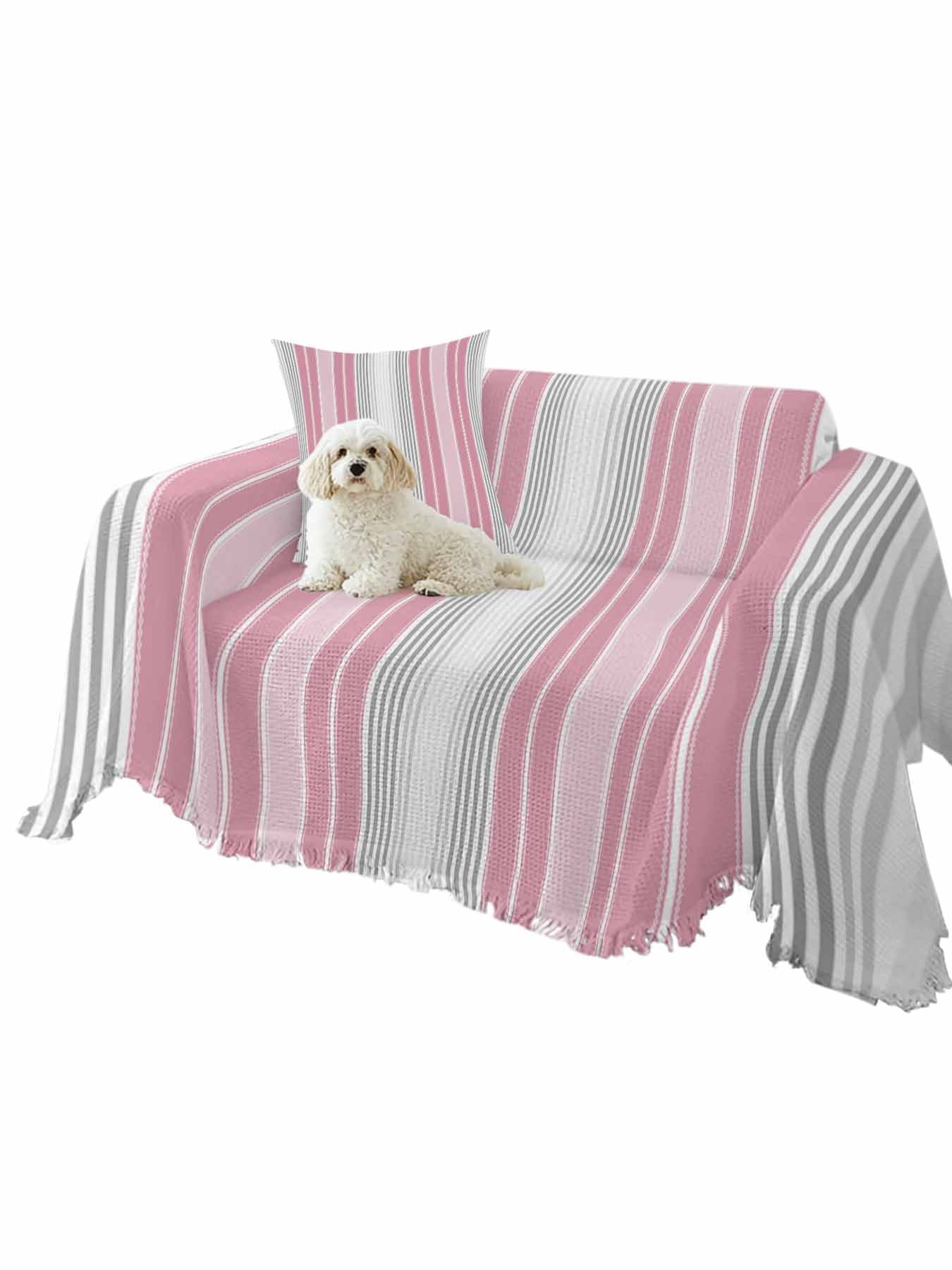 Pink Gray Stripes Couch Cover, Chic Modern Abstract Vertical Lines Sofa Cover Blanket for 2 Seat Cushion,Sectional Sofa Slipcover Furniture Protector for Living Room Bedroom 71''x102''