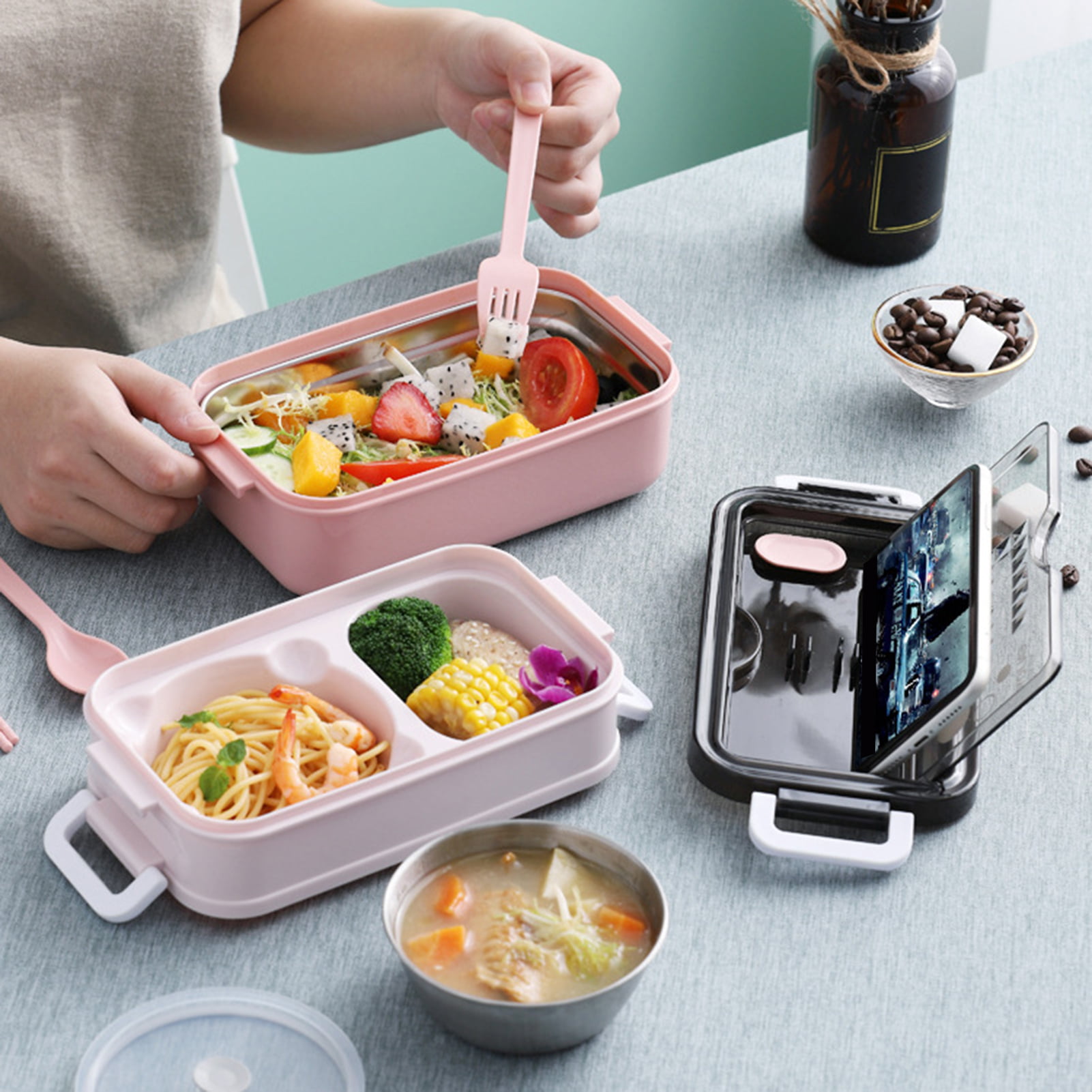 OAVQHLG3B Stainless Steel Bento Box for Kids Adults,Stackable Lunch Box  Insulted Food Storage Container,Double-layer Large Capacity 1400ml Bento Box  