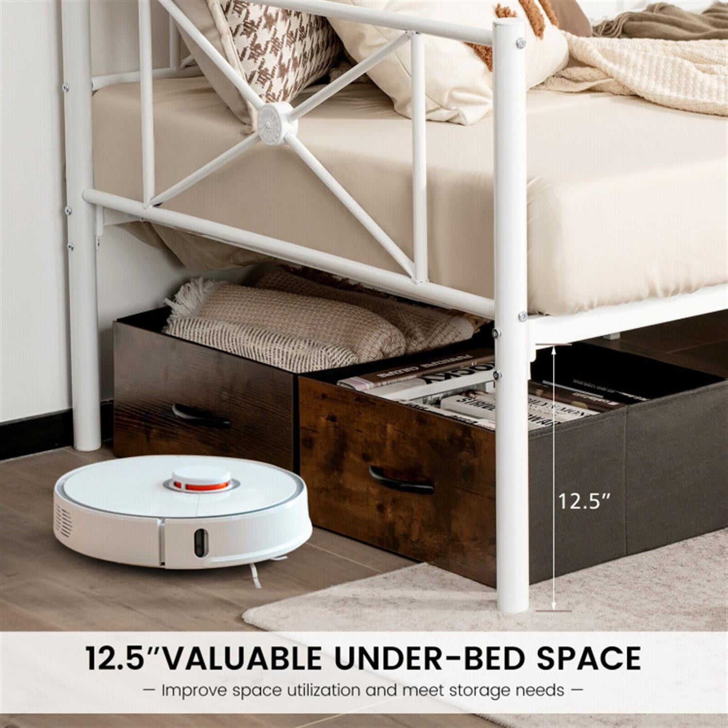 Demi Bonn Metal Daybed Frame Twin Size with Slats, Modern Bed Frame for Teens, White