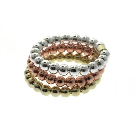 - 18K Gold over Sterling Silver Tri Color Beaded Three Ring Set