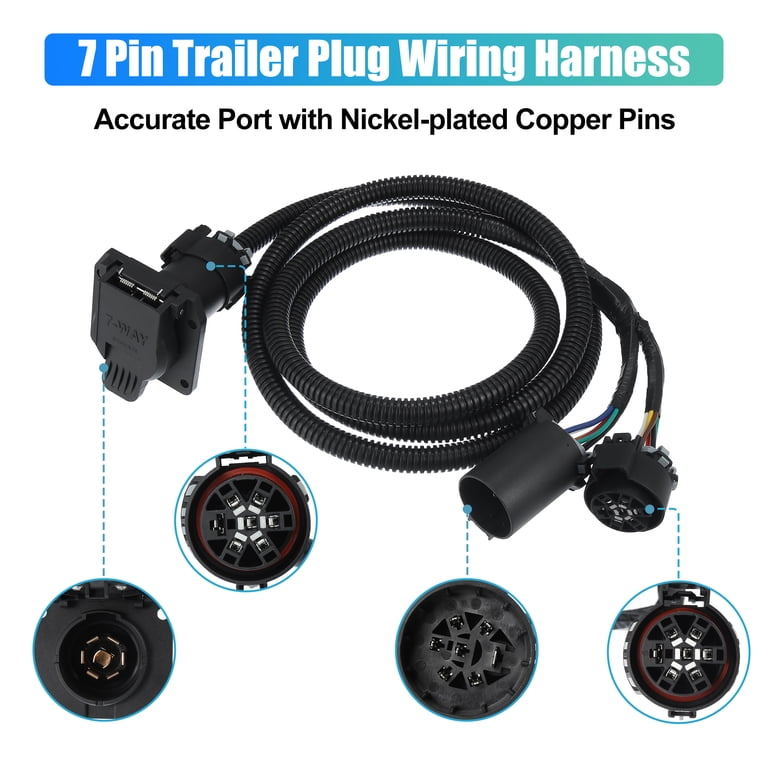 5-Way Flat Trailer Wiring Harness Extension - 72 Inch Cord, Color Coded Wires For RV & Boat Trailers
