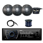 PYLE PLRMR27BTB Marine Bluetooth Receiver Stereo(Black) w/Pyle Waterproof Stereo Speakers (Black) (2-Pairs), Enrock EKMR2 Marine Antenna, Enrock Audio EM16G50FT-OFC 50 Foot 16-Gauge Speaker Wire