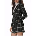 thumbnail image 4 of INSPIRE CHIC Women's Plaid Shawl Collar Belted Wrap Winter Coat XL Black, 4 of 8