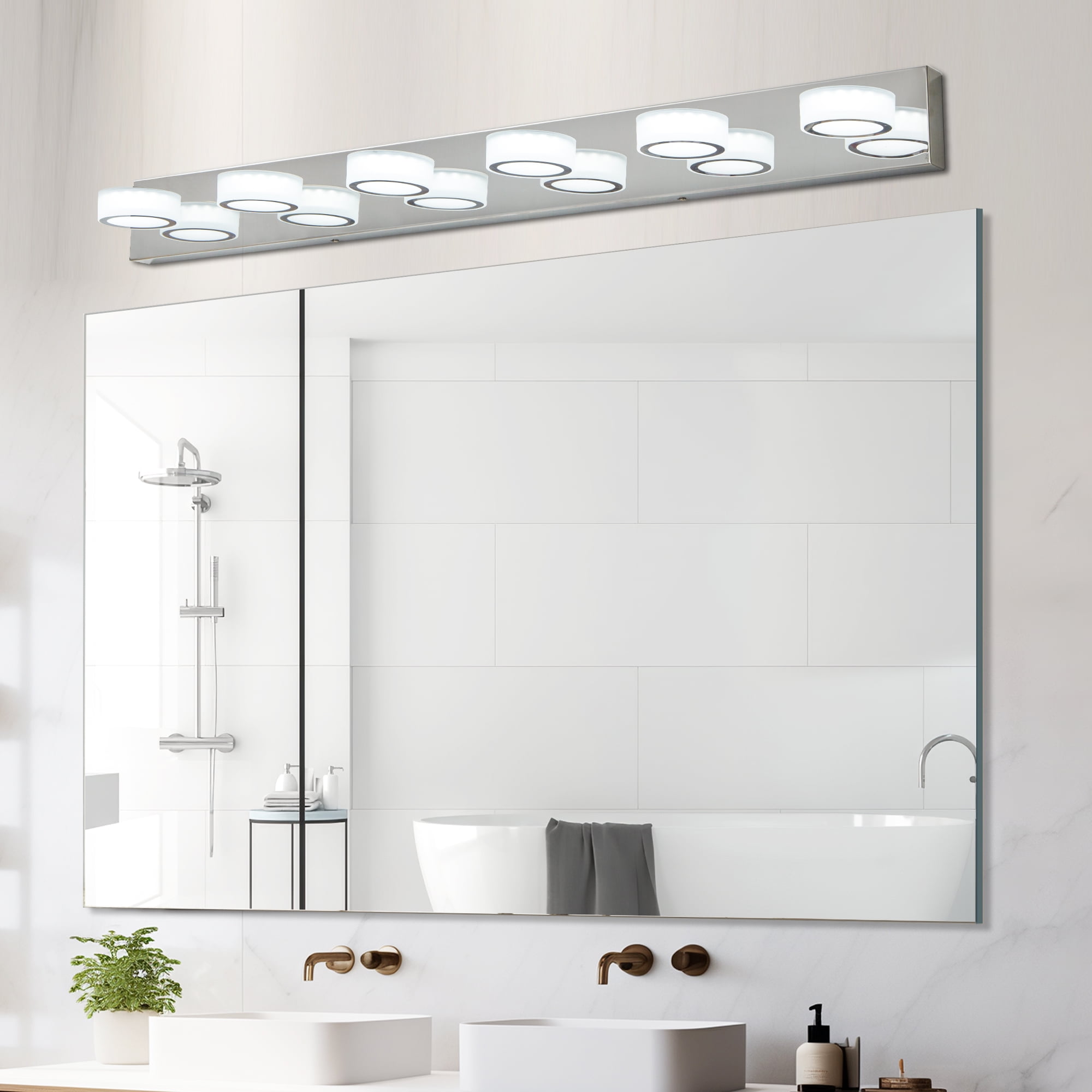 Jopath 45" 6-Light Bathroom Vanity Light, Modern Dimmable LED Round Acrylic Wall Mount Lighting Fixture for Bathroom Vanity Mirror Chrome