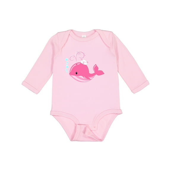 Inktastic Cute Pink Whale in Nautical Hat Boys or Girls Long Sleeve Baby Bodysuit