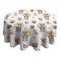 thumbnail image 4 of White Highland Cow Bucket Flower Pattern Round Tablecloth 60"x60",Wrinkle Wipeable Table Cloth for Kitchen Dining Room Picnic Patio Party, 4 of 6