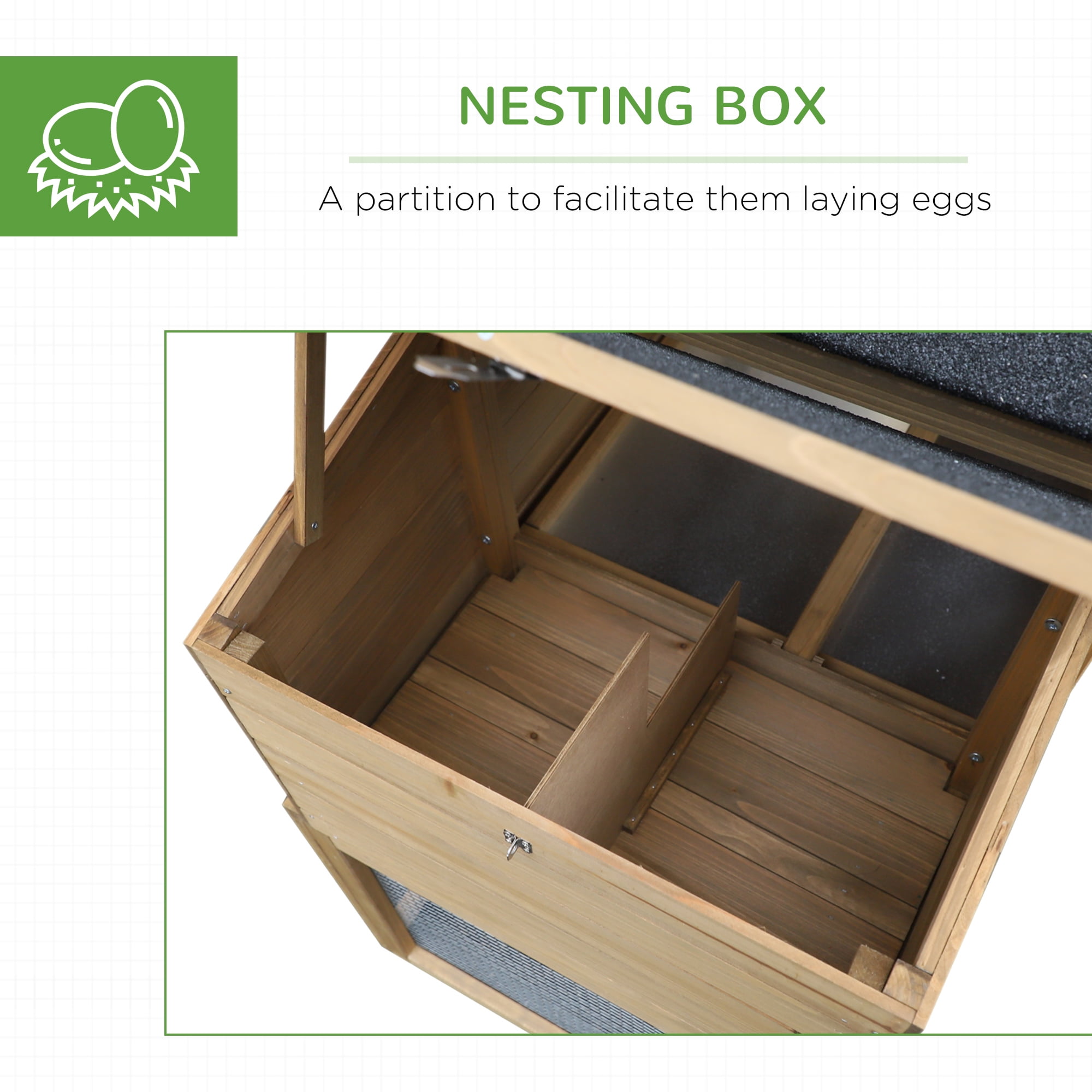 69" Wooden Chicken Coop, Poultry Cage Hen House with Connecting Ramp, Removable Tray, Ventilated Window and Nesting Box, Natural