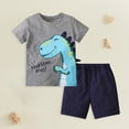 thumbnail image 2 of NOLDARES Toddler Boy Infant Shorts Set Clothes 2pcs Summer Adorable Graphic Short Sleeve Shirt Top Elastic Waist Shorts Pockets Outfit(Grey,3-4 Y), 2 of 7
