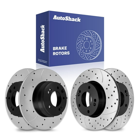 AutoShack Front Vented & Rear Solid Drilled & Slotted E-Coated Brake Rotors 4-PC Set Replacement for 2009-2012 Hyundai Elantra 2010-2012 Hyundai Tucson 2011 Kia Sportage ShadowGuard