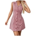 thumbnail image 2 of Pounoo Women's Mini Dresses Sleeveless Collared Gingham Plaid Back Tie Dresses Picnic Style Casual Outings Lightweight Slim Fit Dresses Gift, 2 of 8