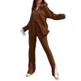 thumbnail image 1 of Ensemble de Pyjama 2 Pcs pour Femmes Col Rabattu Boutonné Manches Longues Hauts Pantalons Longs Vêtements Noir m, 1 of 2