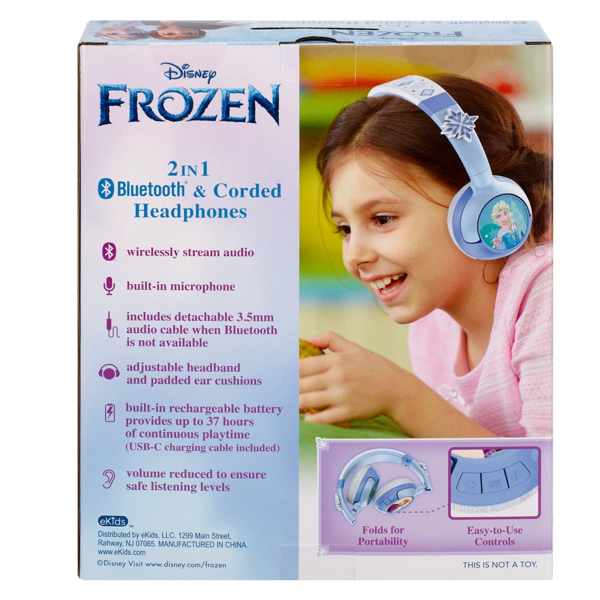 Ekids, Disney, Frozen, Bluetooth Headphones for Kids with Cord, Children Ages 6 and up, Over-Ear Headphones