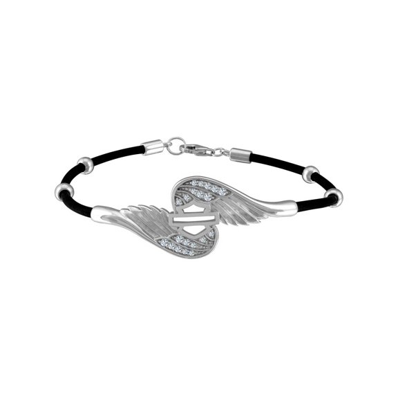 Harley-Davidson Women's Bar & Shield Bling Wing Leather Cord Bracelet (7), Harley Davidson